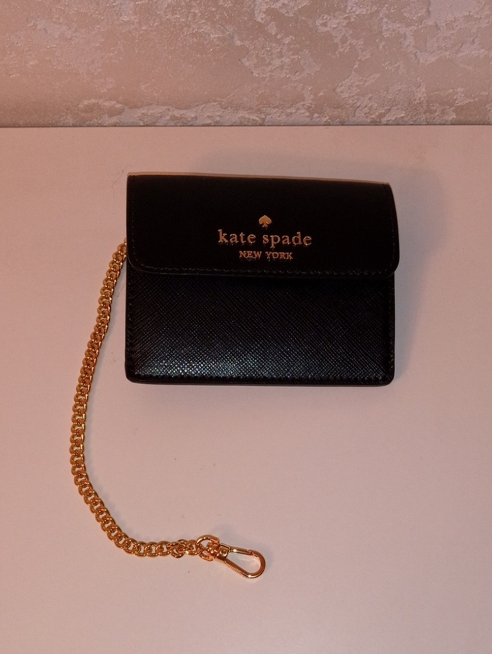 kate spade Black Leather Compact Chain Card Case